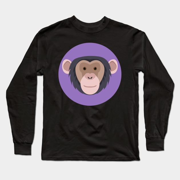 Cute smiling monkey chimpanzee face drawing Long Sleeve T-Shirt by TinyFlowerArt